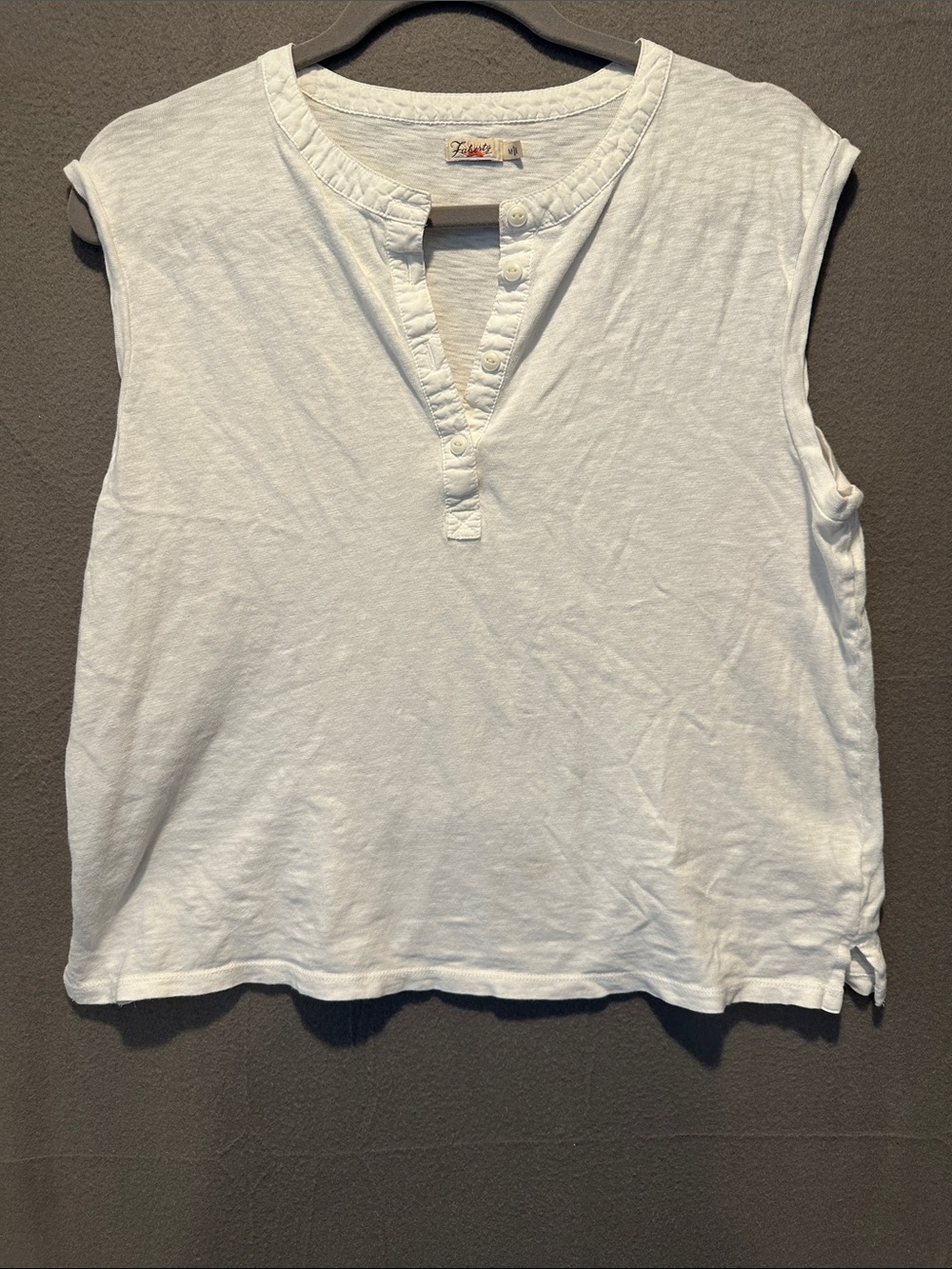 Faherty White Sleeveless Henley Tank